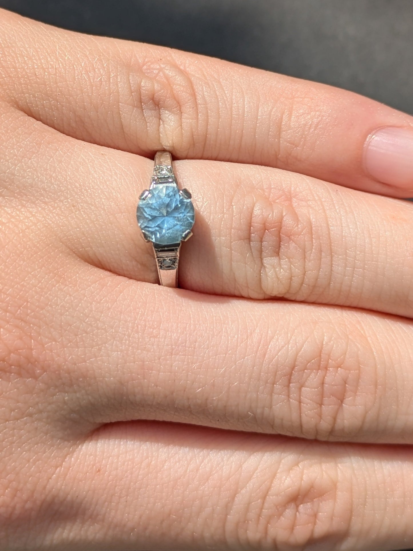 Platinum and Aquamarine Diamond Ring