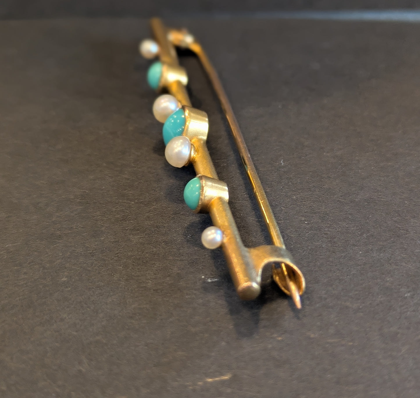 14kt Turquoise and Pearl Bar Pin
