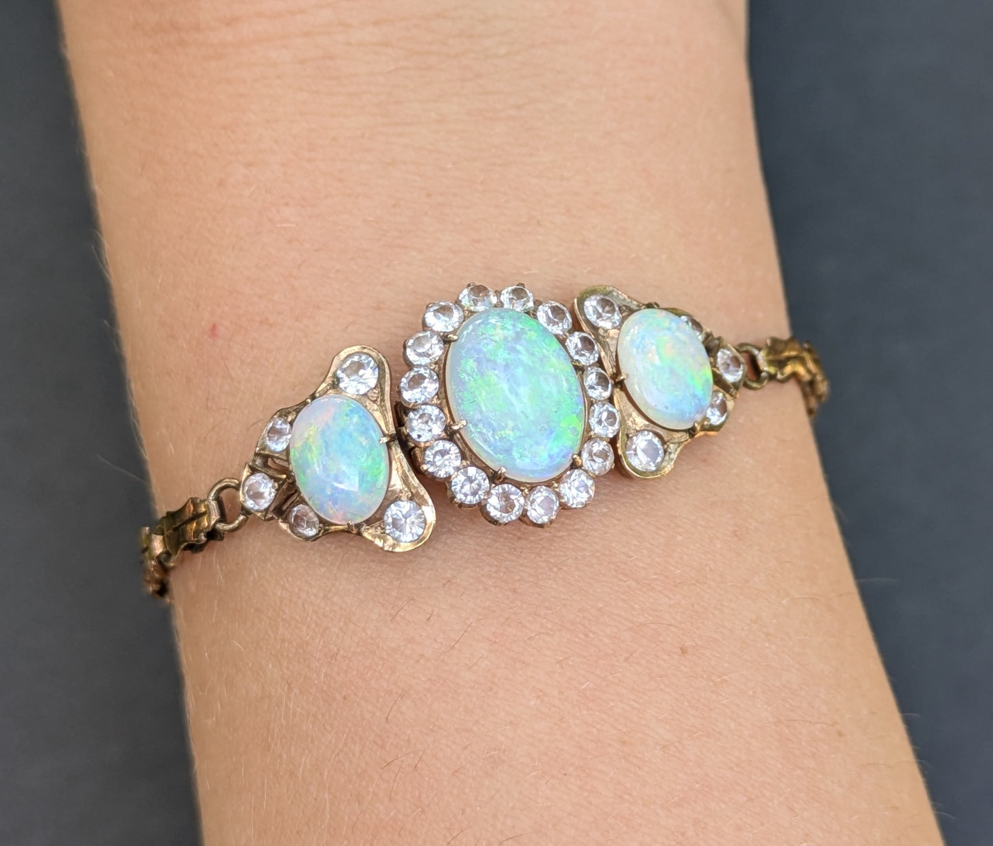 Edwardian 9k Rose Gold Opal and Diamond Bracelet