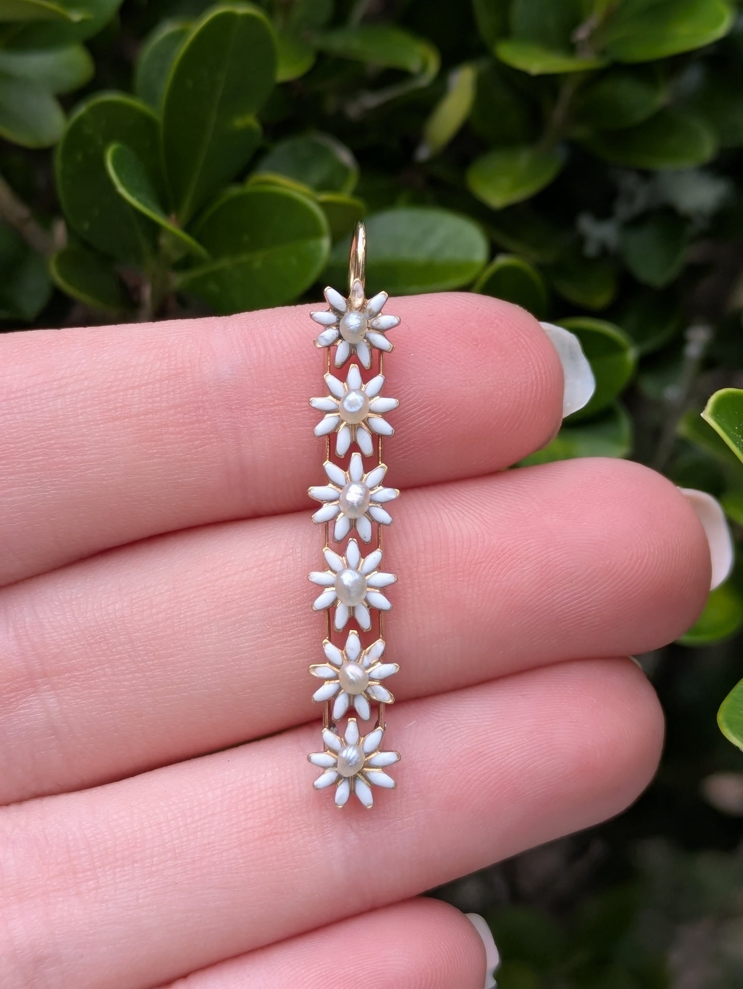 14kt White Enamel Daisy with Pearl Pendant