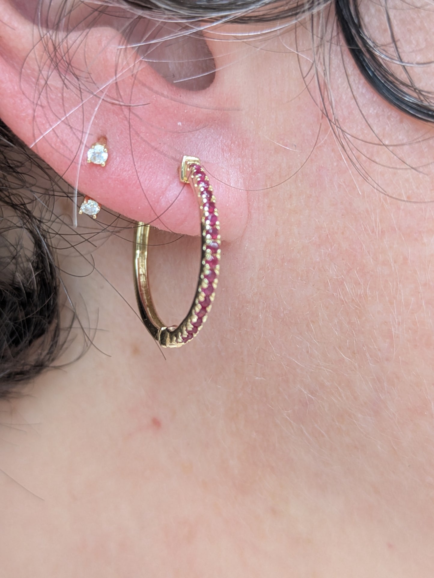 14k Ruby Hoop Earrings