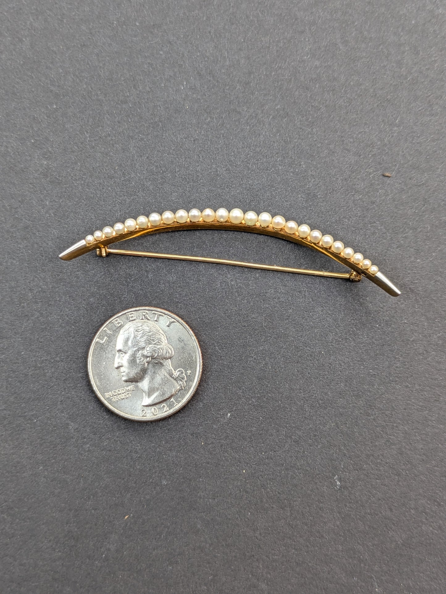 14k Large Pearl Crescent Brooch