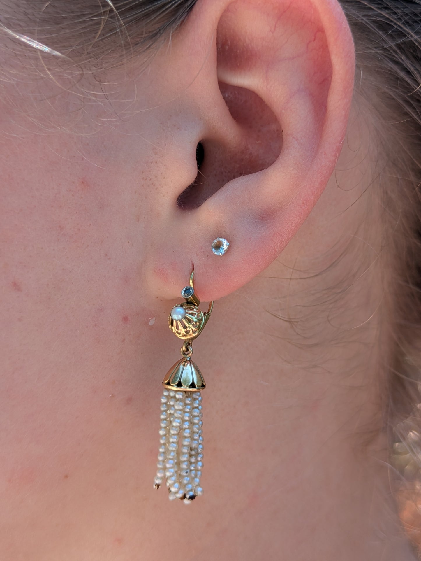 18k Pearl Dourmouse Earrings Tassel with Diamond