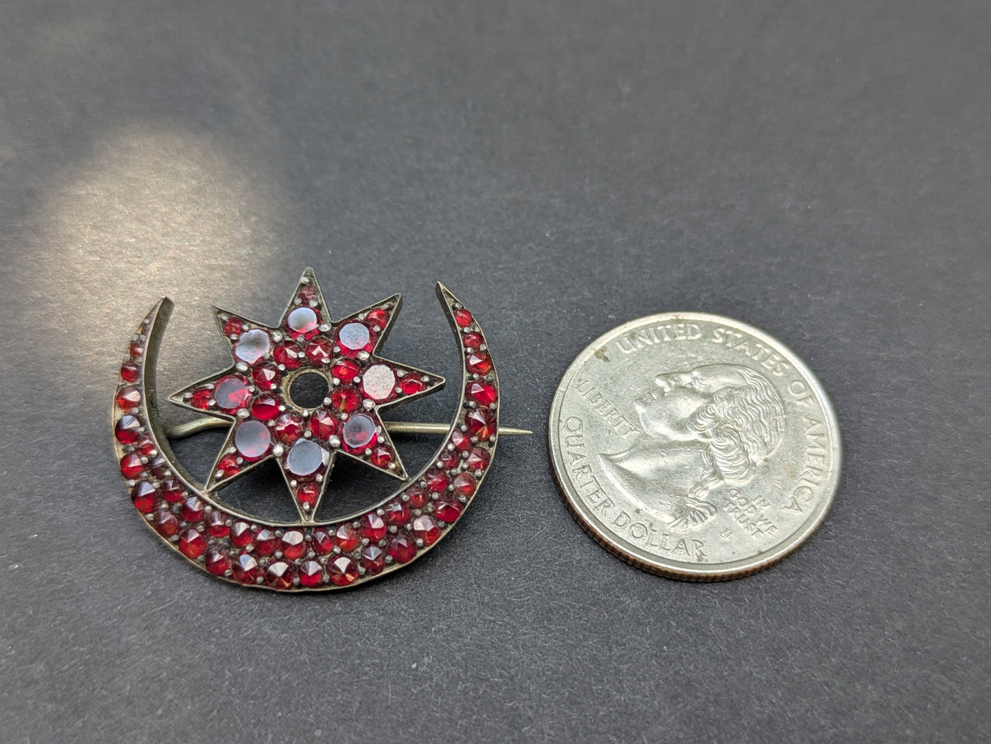 Bohemian Garnet Crescent and Star Brooch