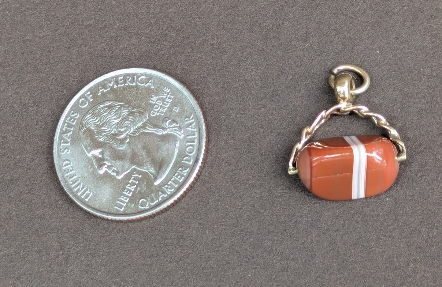 9k 1917 Birmingham Spinner Fob with Agate