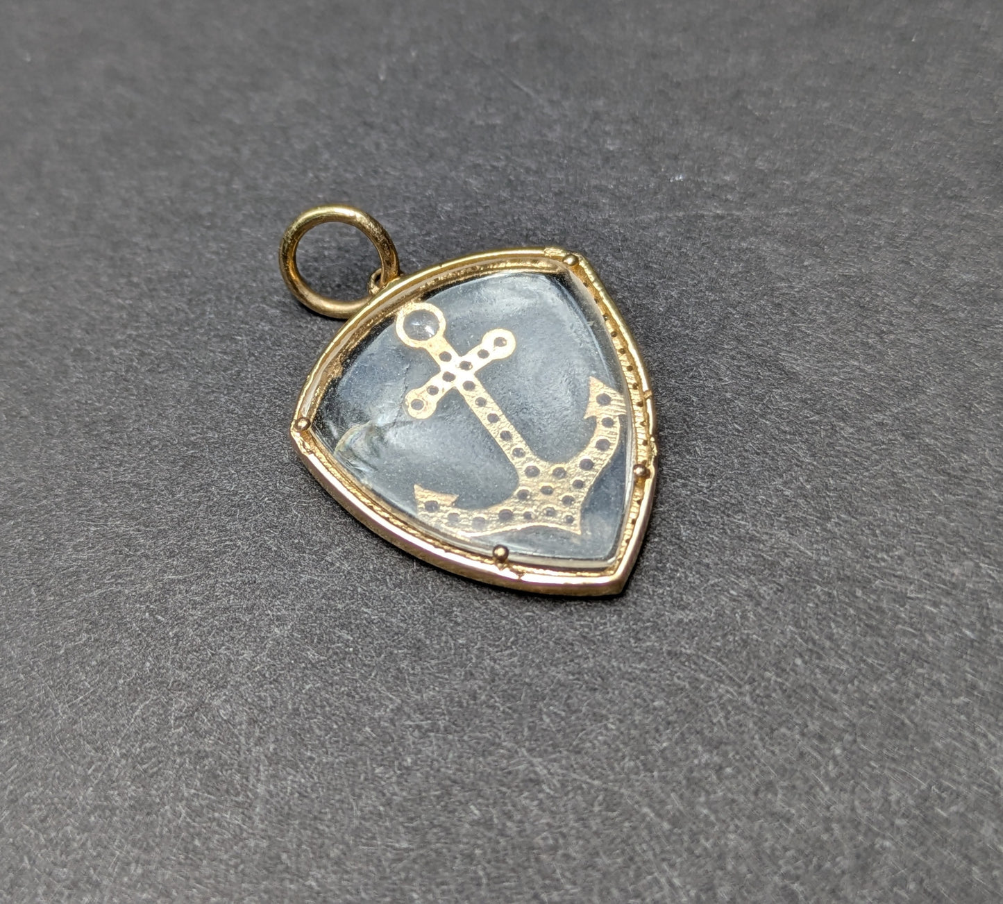 14k Rock Crystal, Ruby, and Diamond Anchor Pendant