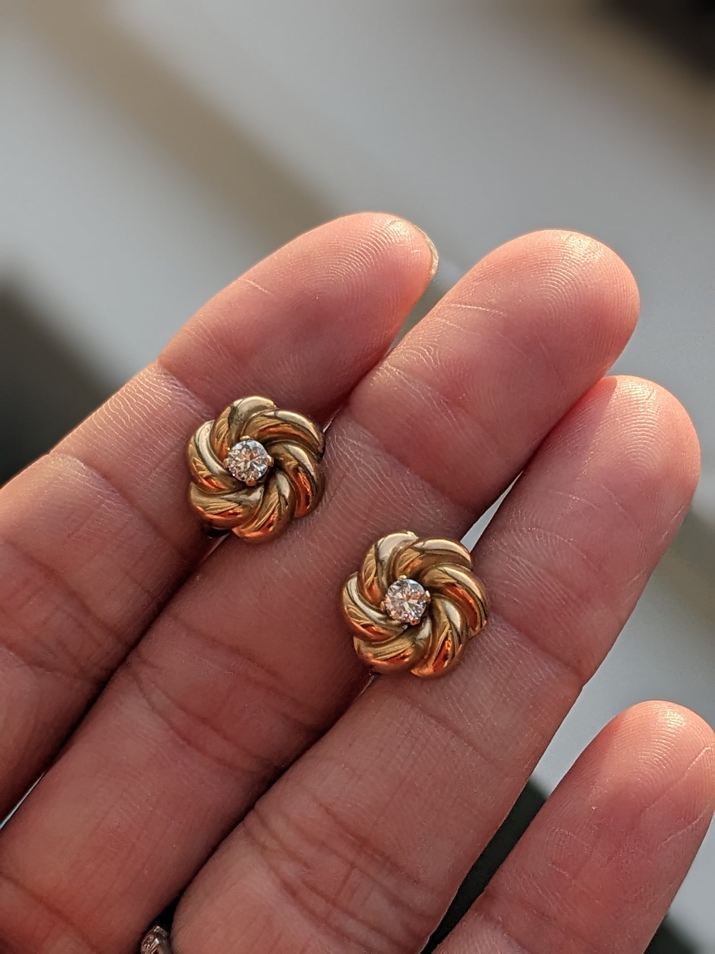 14k love knot earrings with diamond centers