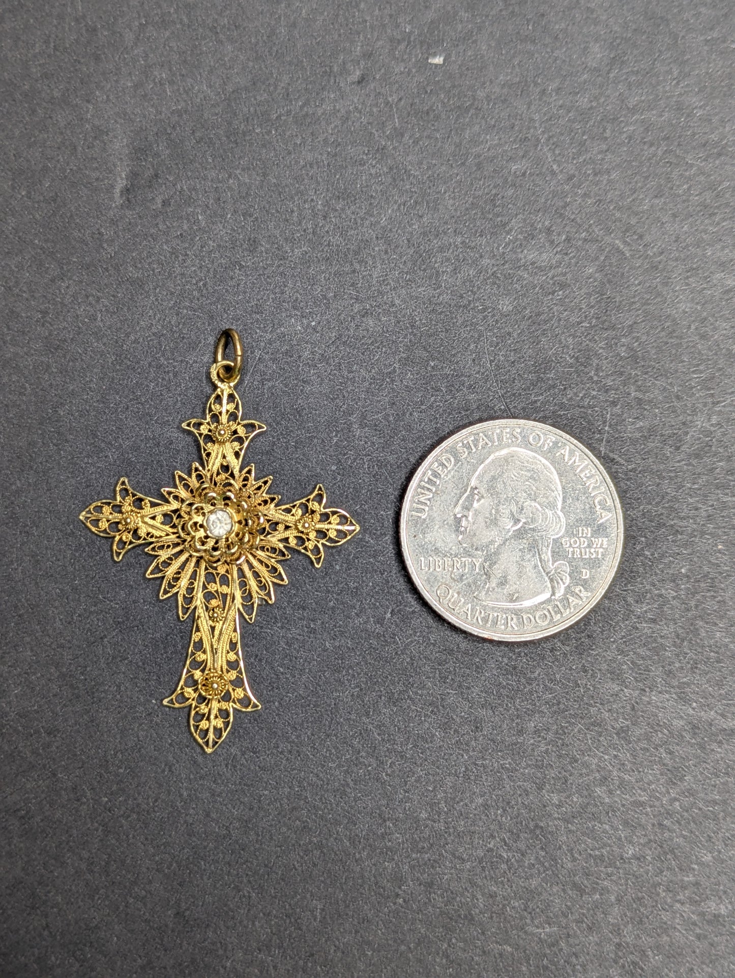 14kt Dutch Filigree Cross with Rose Cut Diamond
