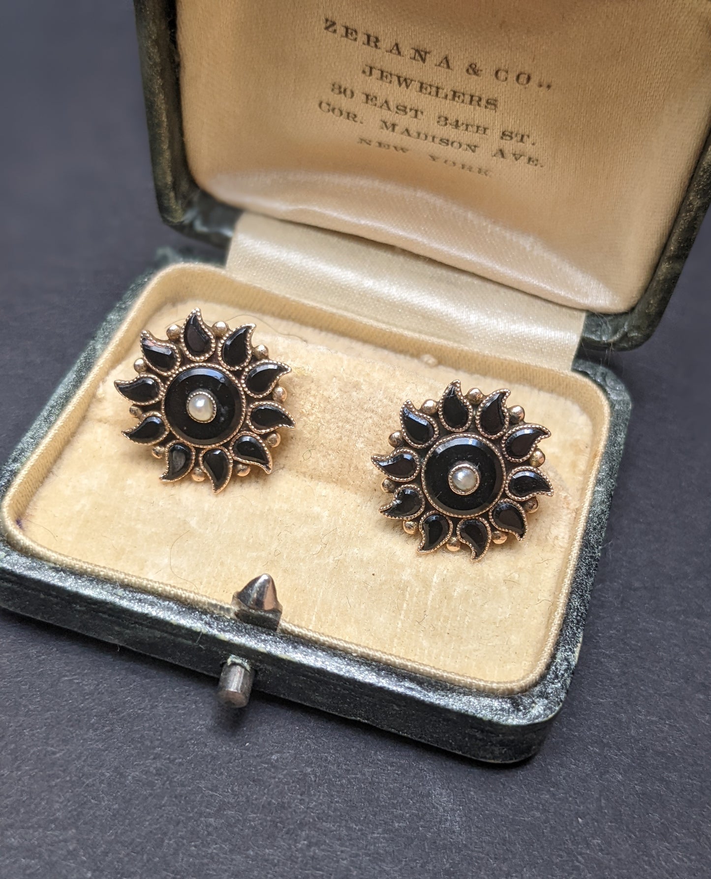 Victorian Mourning earrings with onyx and pearl