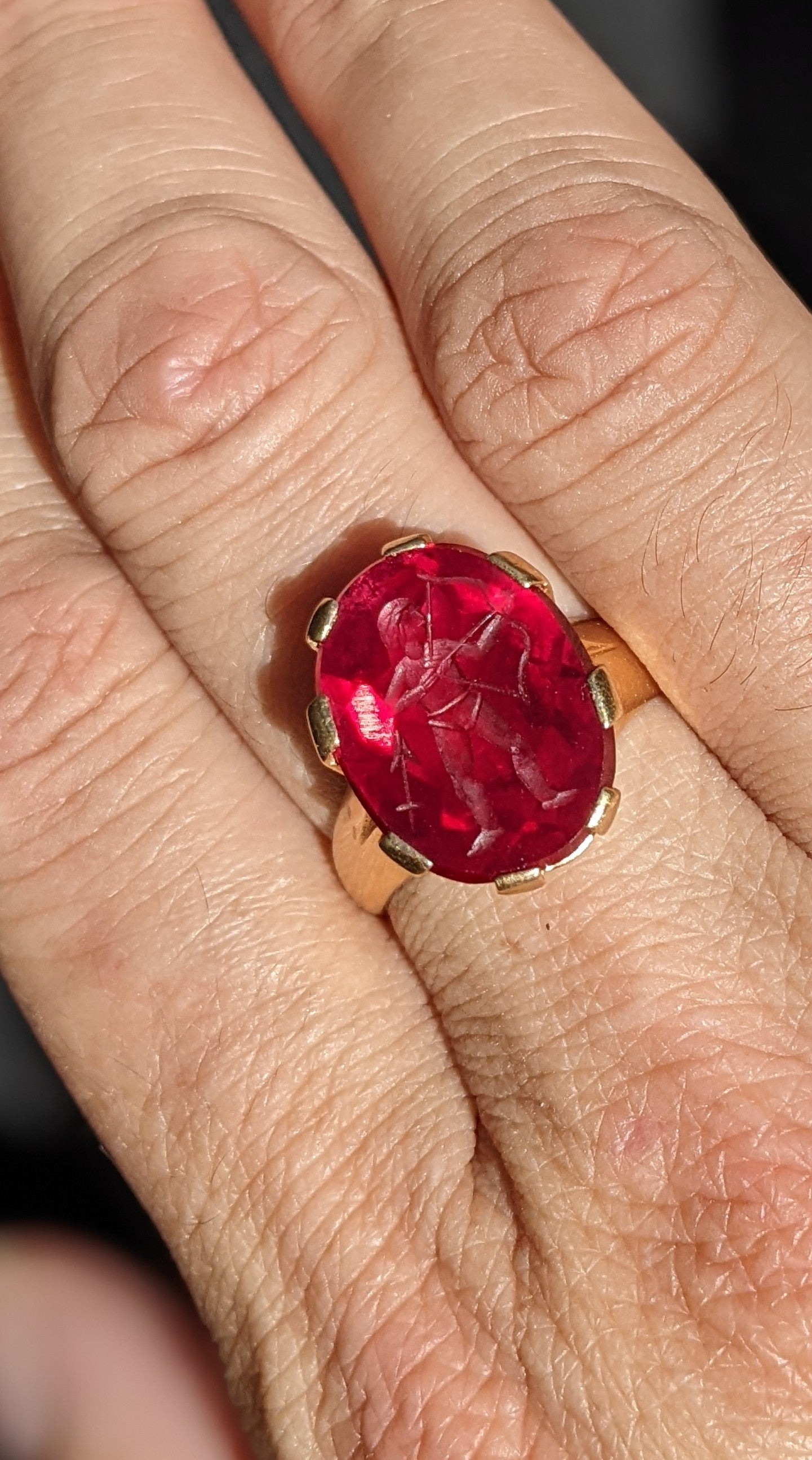 Cupid intaglio set in 18k ring