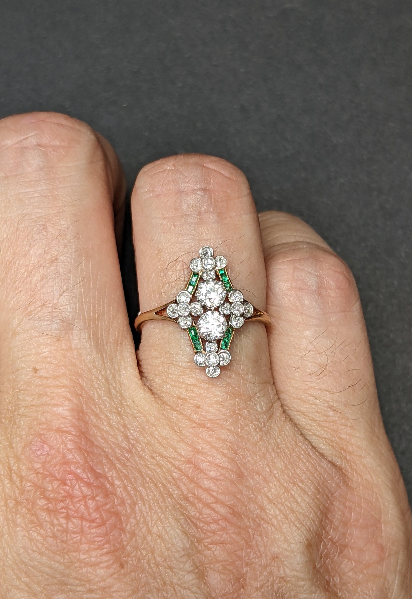 Art Nouveau emerald and diamond ring