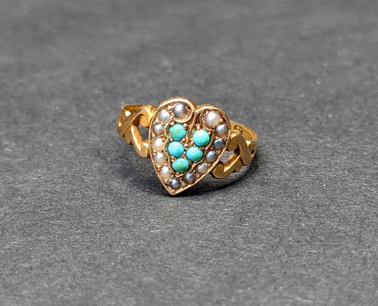 Victorian turquoise and half pearl 15k ring