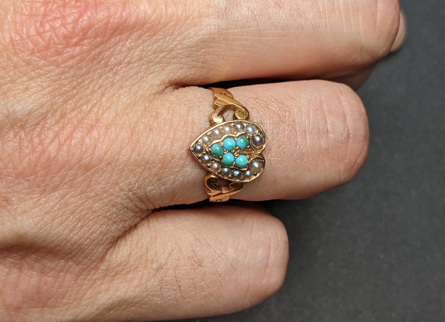 Victorian turquoise and half pearl 15k ring