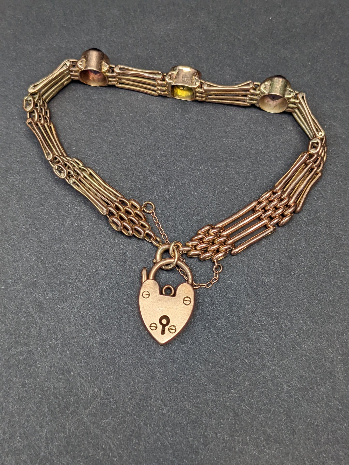 Suffragette heart padlock gate bracelet with gemstones