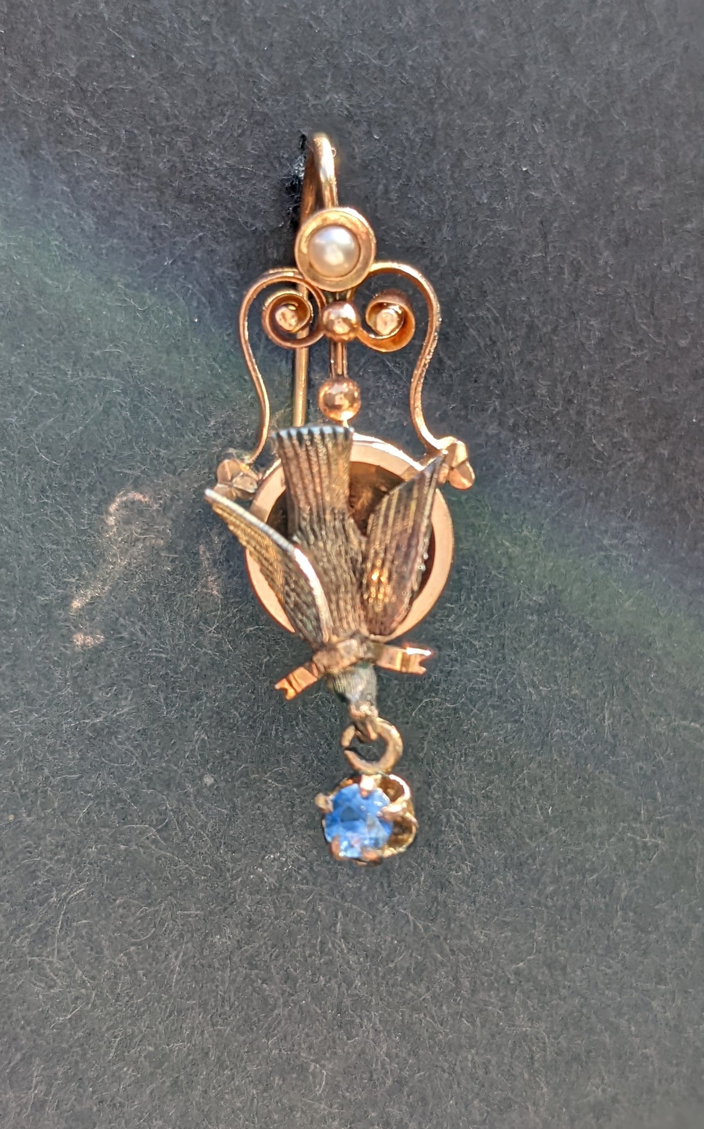 9ct Victorian Dove earrings with sapphire and pearl