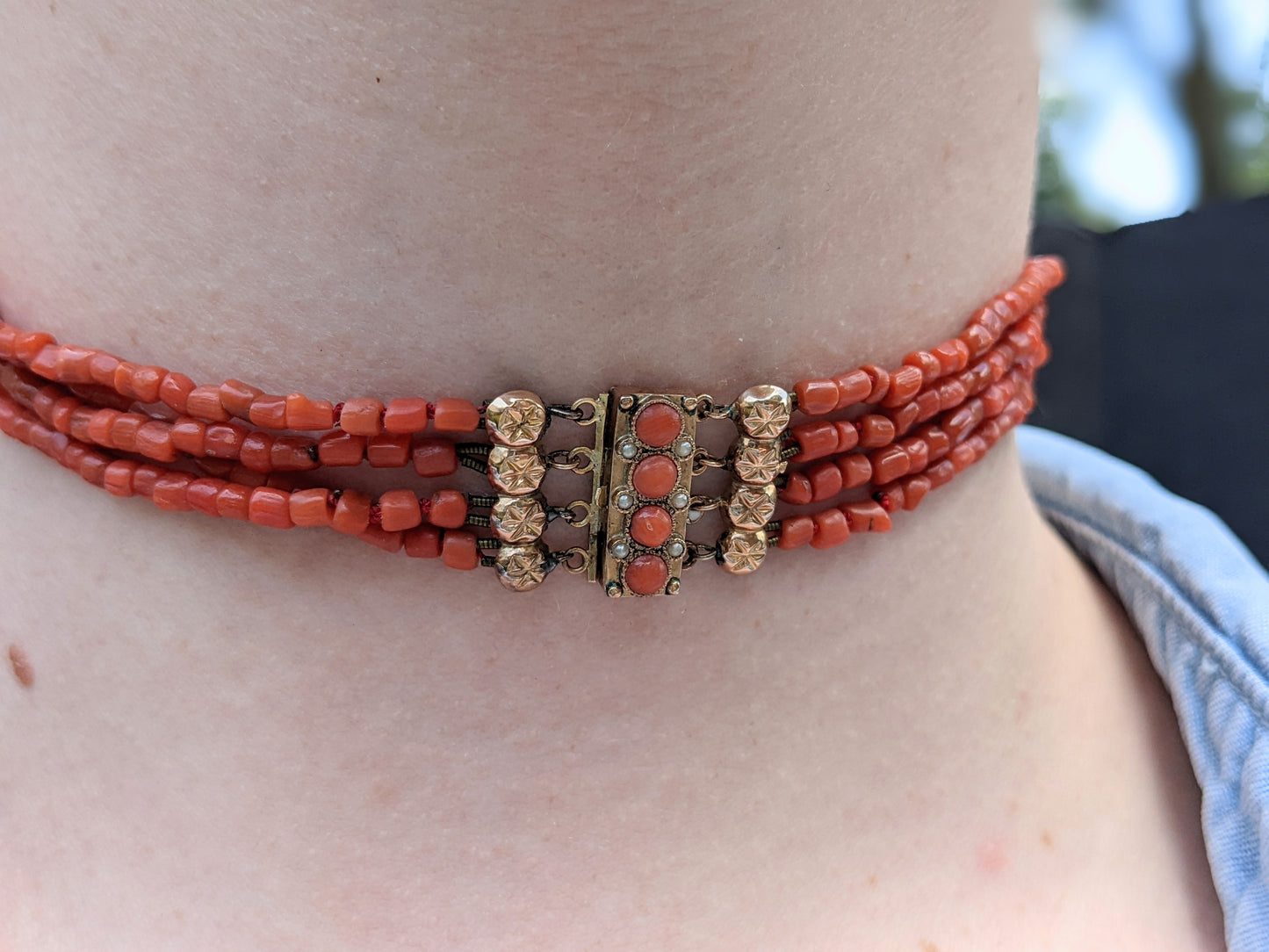 Natural coral and 14kt German choker