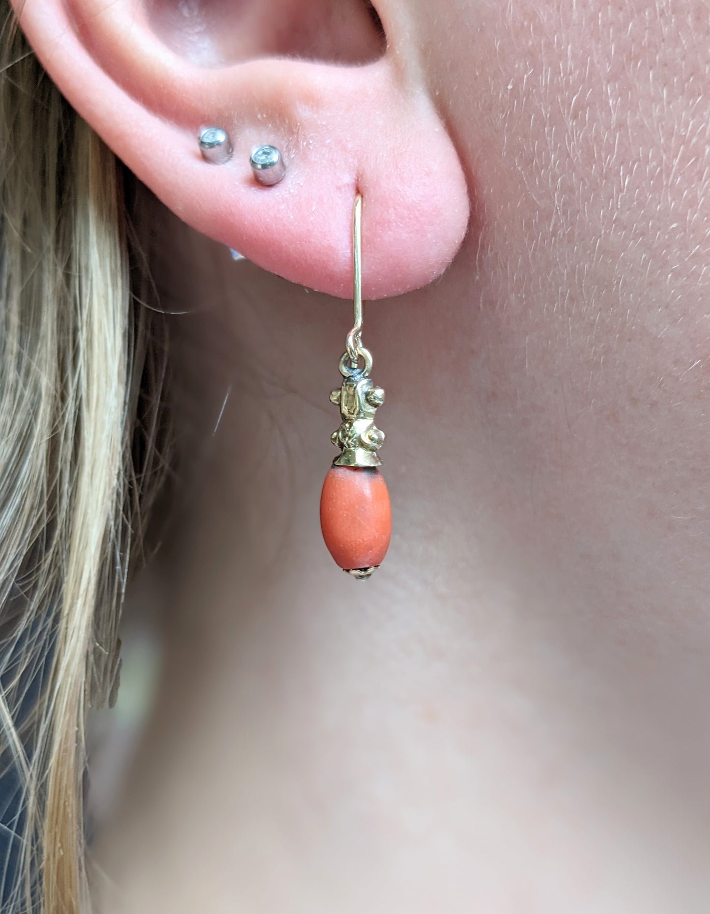 Victorian Coral Drop Earrings 18kt Wires Replaced 14kt