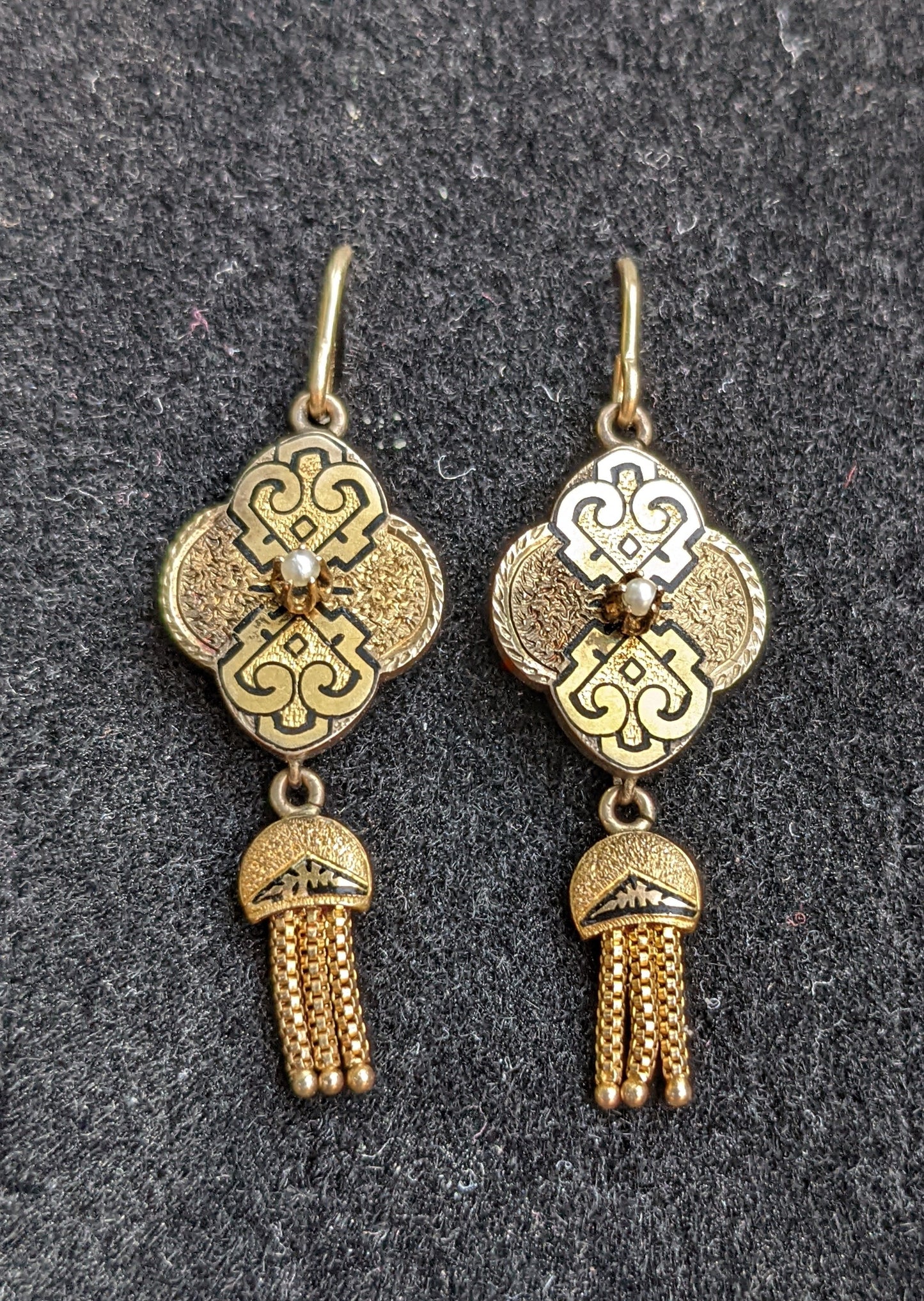 Victorian Enamel with flat tassel earrings