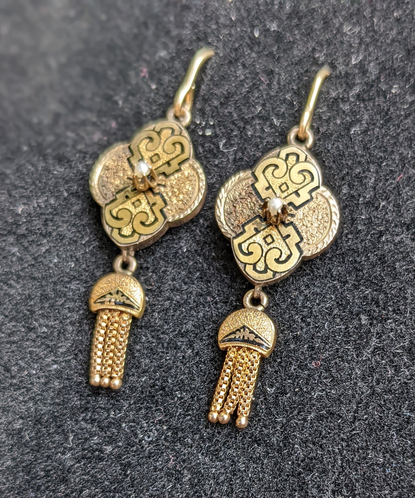 Victorian Enamel with flat tassel earrings