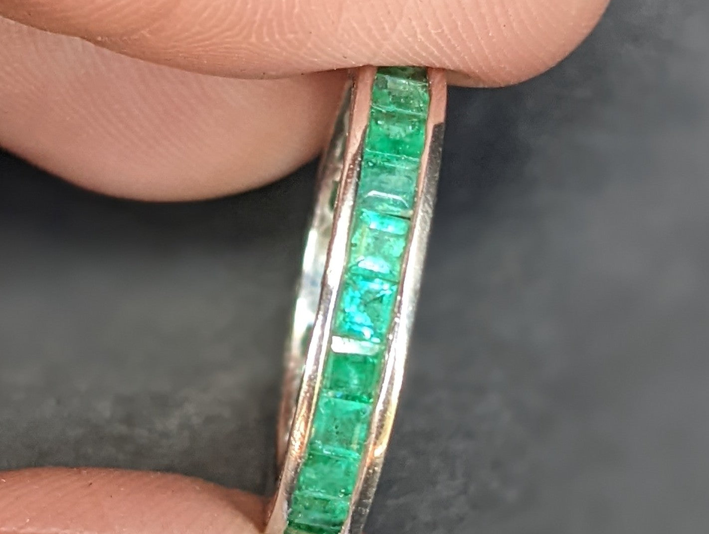 Emerald and platinum eternity band