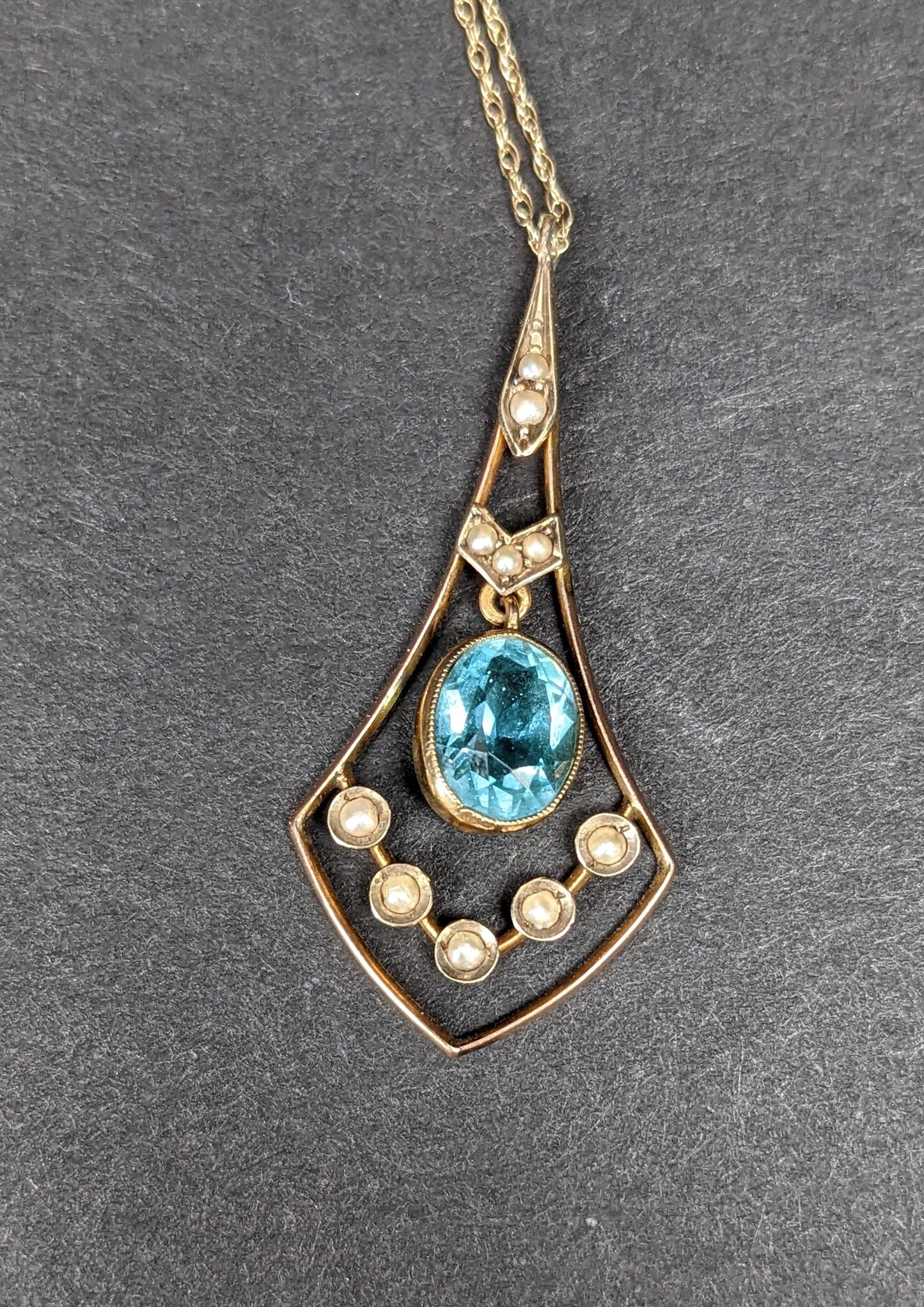 Edwardian Aquamarine and Seed Pearl Necklace