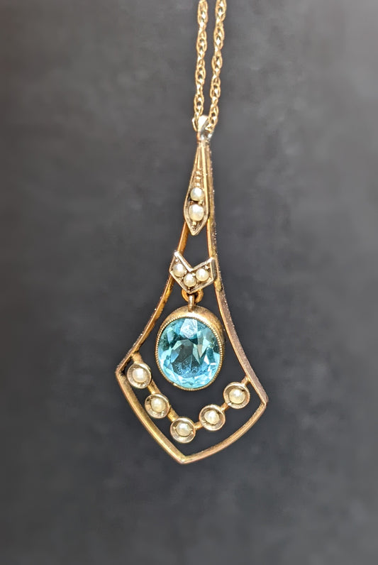 Edwardian Aquamarine and Seed Pearl Necklace