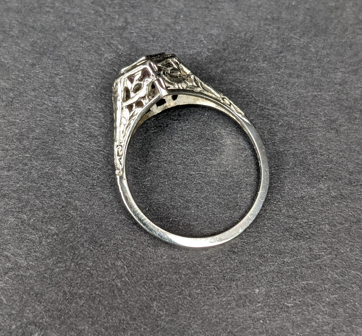 Art Deco engraved Padparadscha sapphire ring