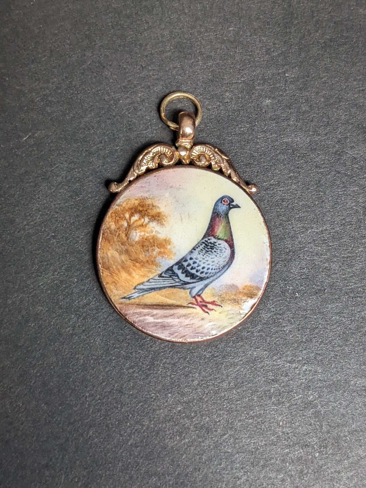 hallmarked English enamel gold pidgon fob
