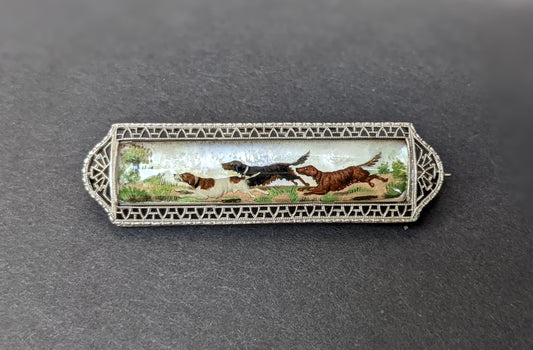 14k Filigree Painted Mother of Pearl Brooch
