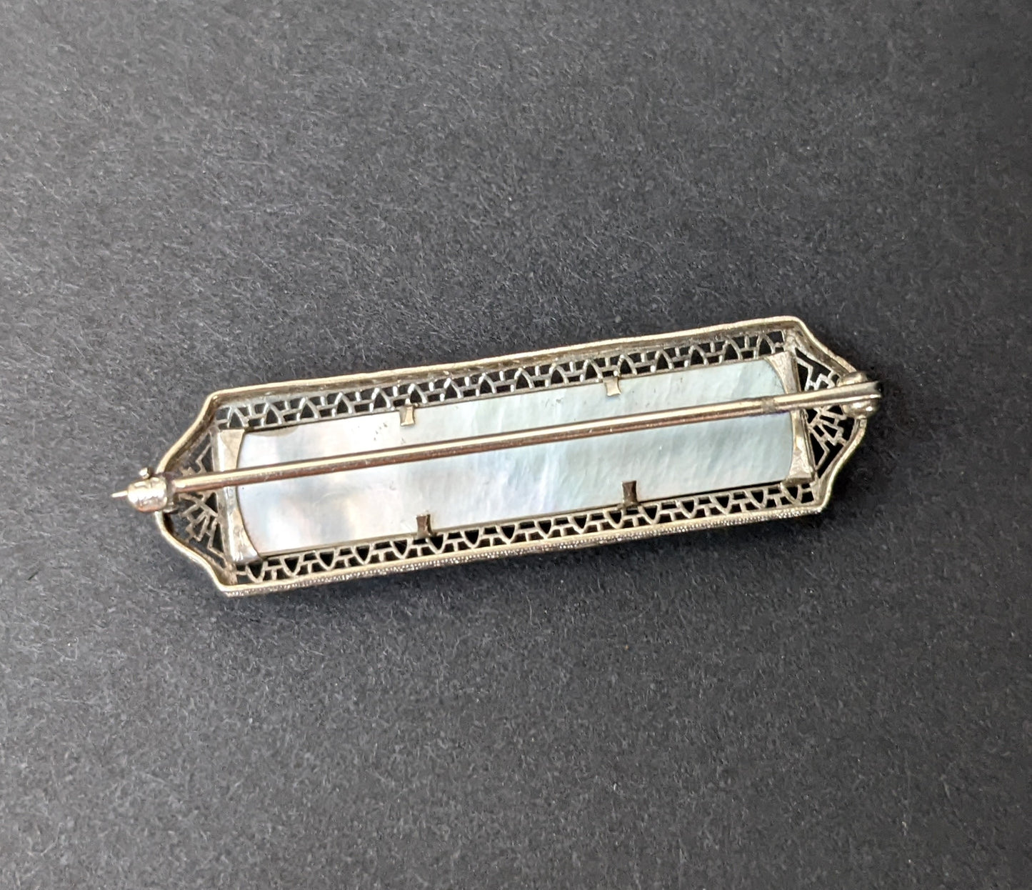 14k Filigree Painted Mother of Pearl Brooch