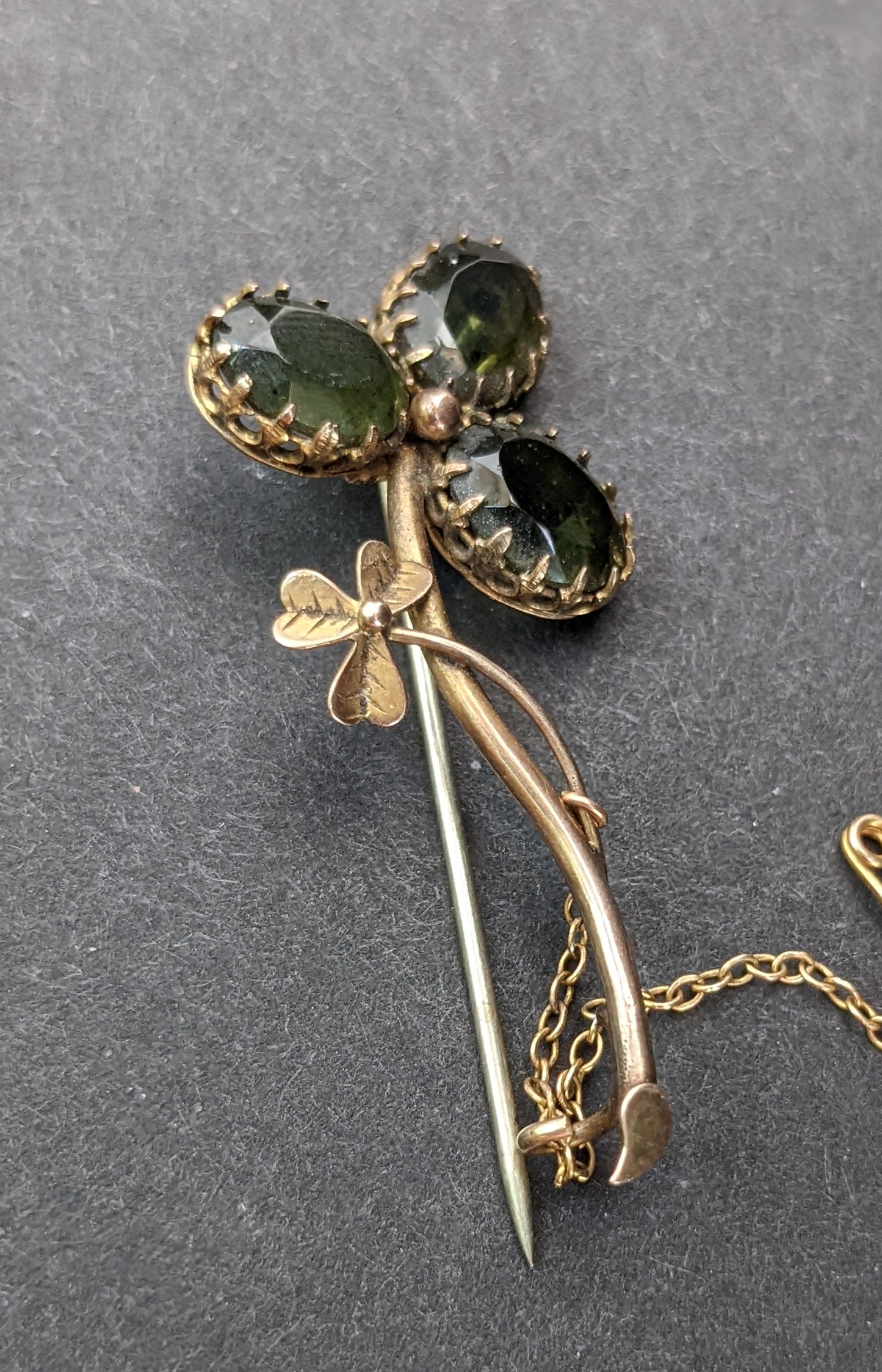 15k Victorian tourmaline shamrock brooch