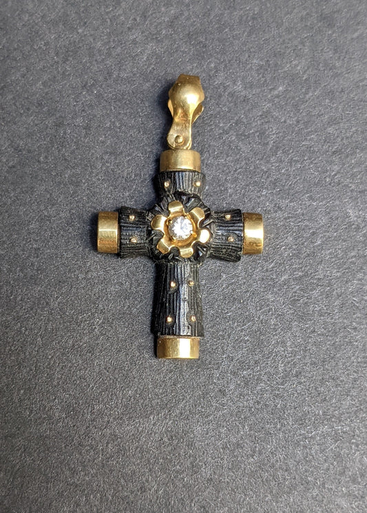 18k Bog Oak and diamond Cross