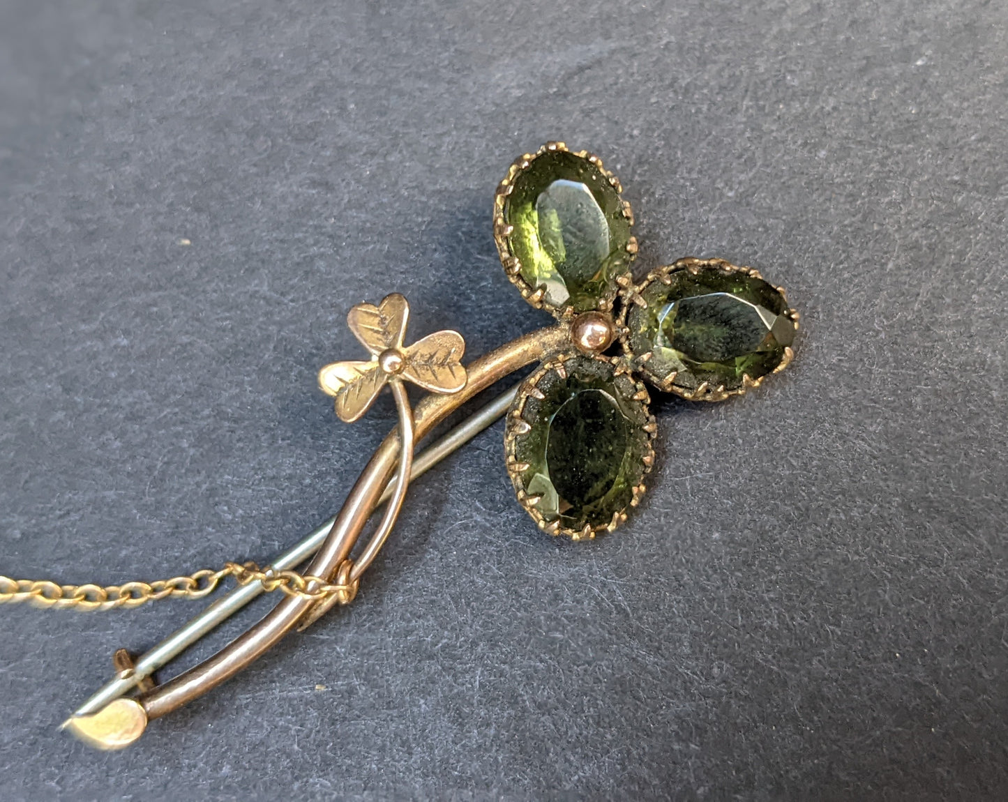 15k Victorian tourmaline shamrock brooch