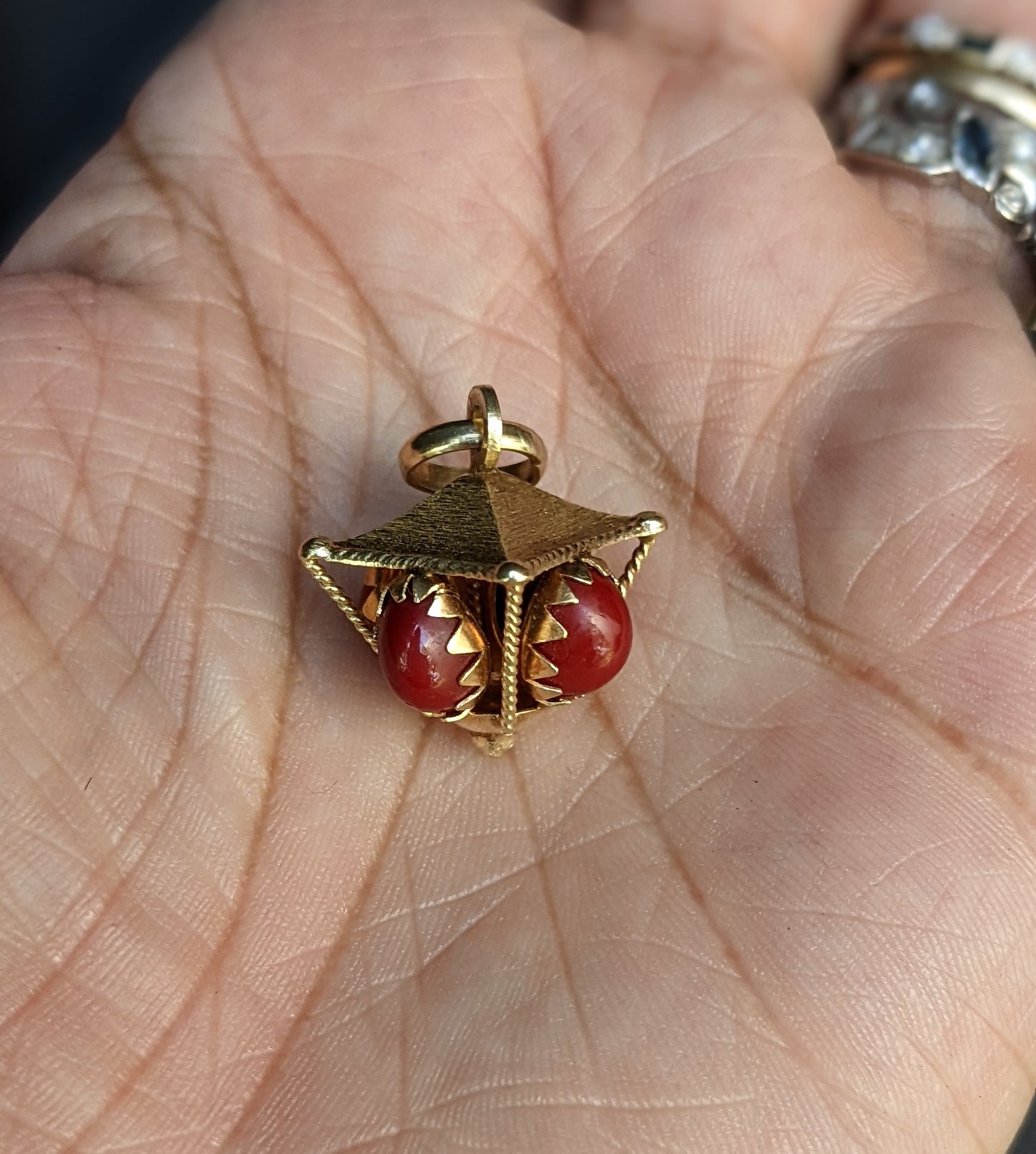 18k French Coral Lantern Charm