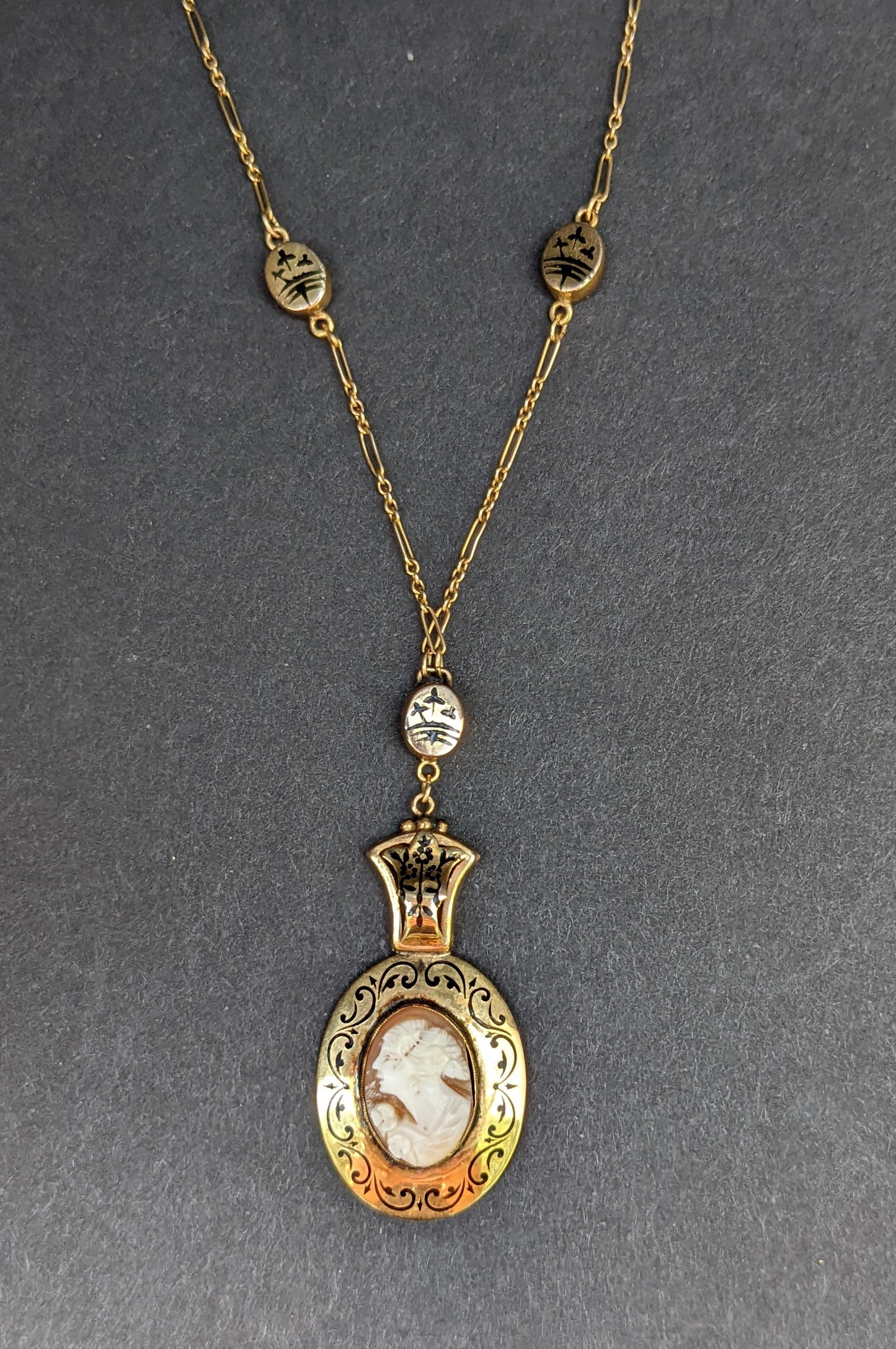 14k Cameo and Enamel Necklace