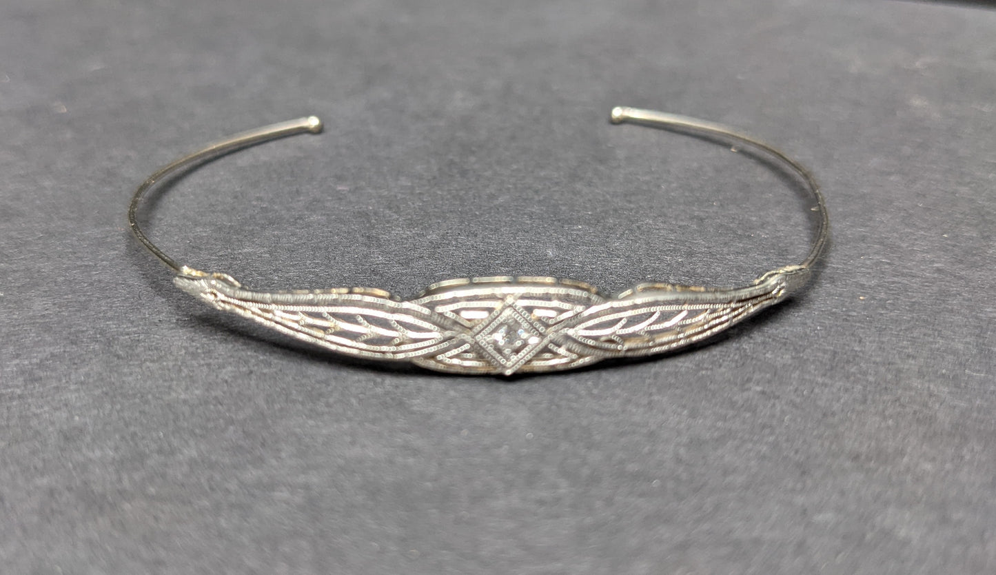 14k Filigree and Diamond Bangle Bracelet