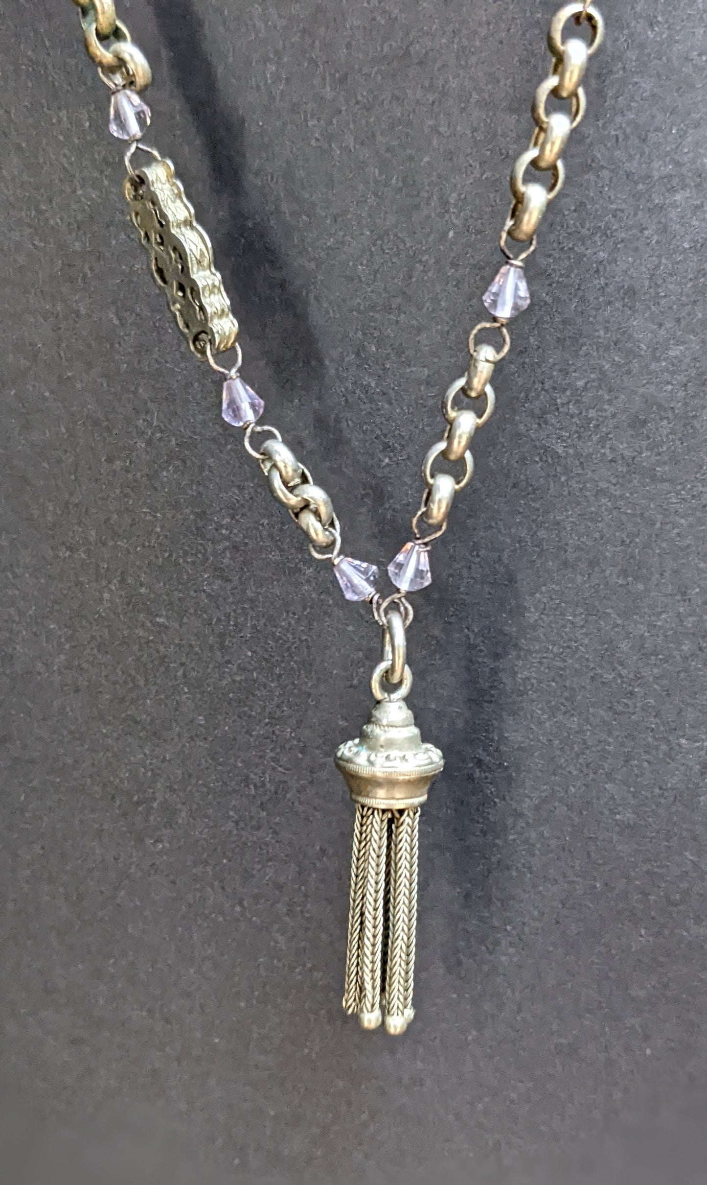 silver watch fob chain with original tassel wand amthyest beads