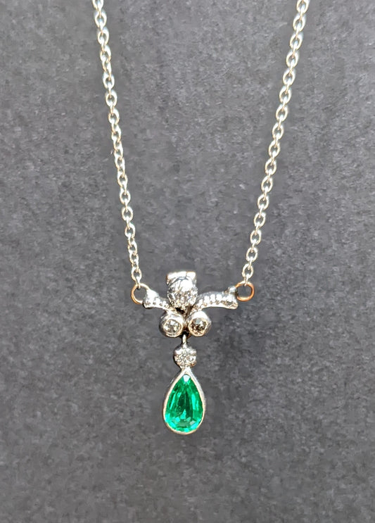 Edwardian platinum emerald drop necklace