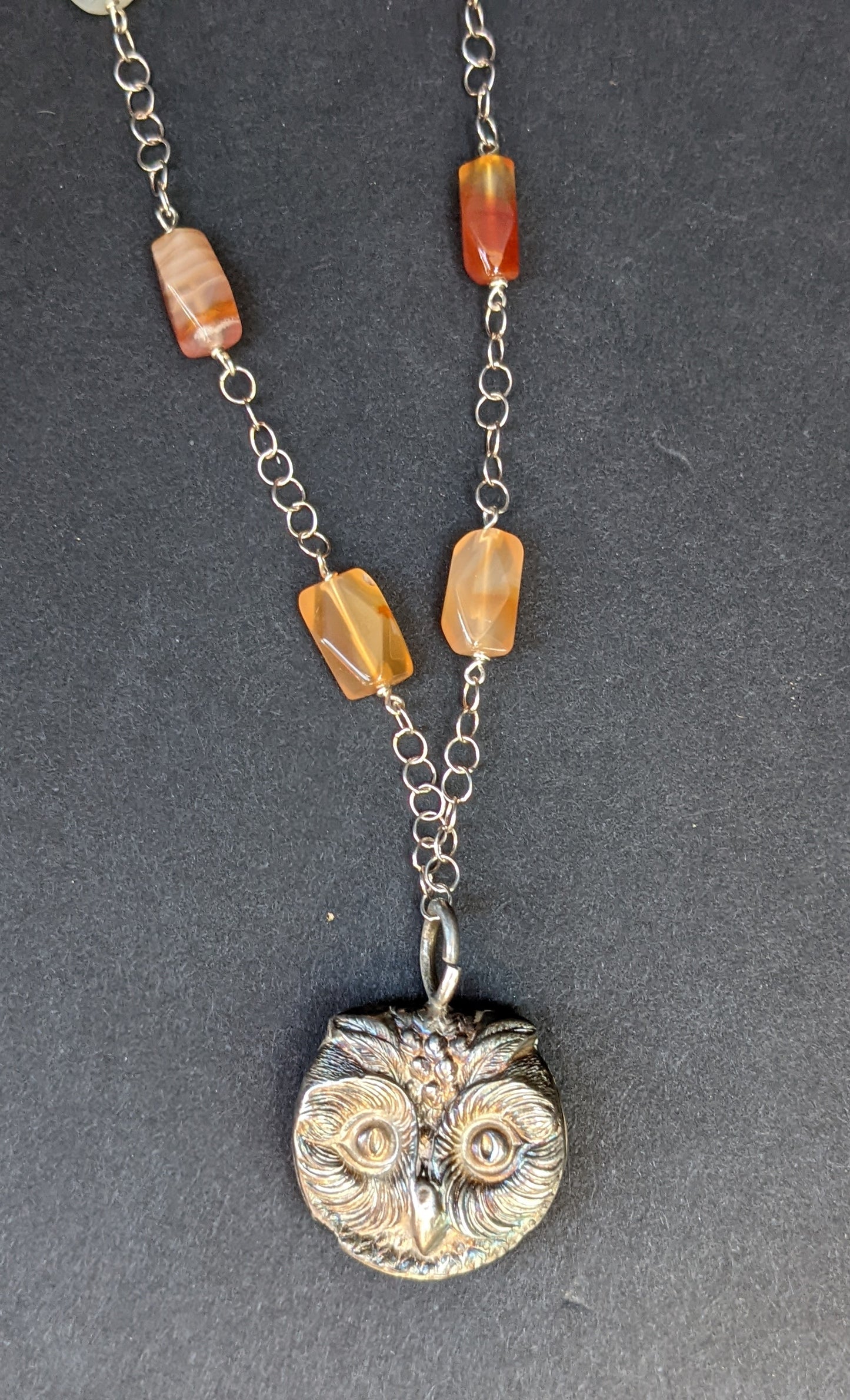 English sterling owl on carnelian necklace