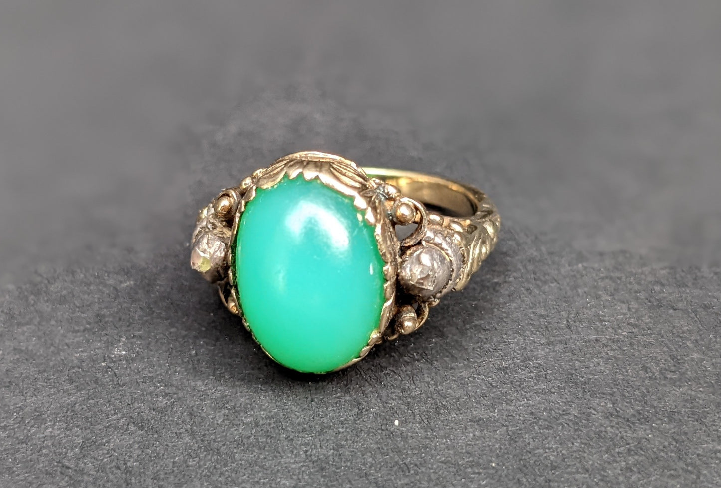 German 14kt silver diamond and Chrysoprase Circa 1840's