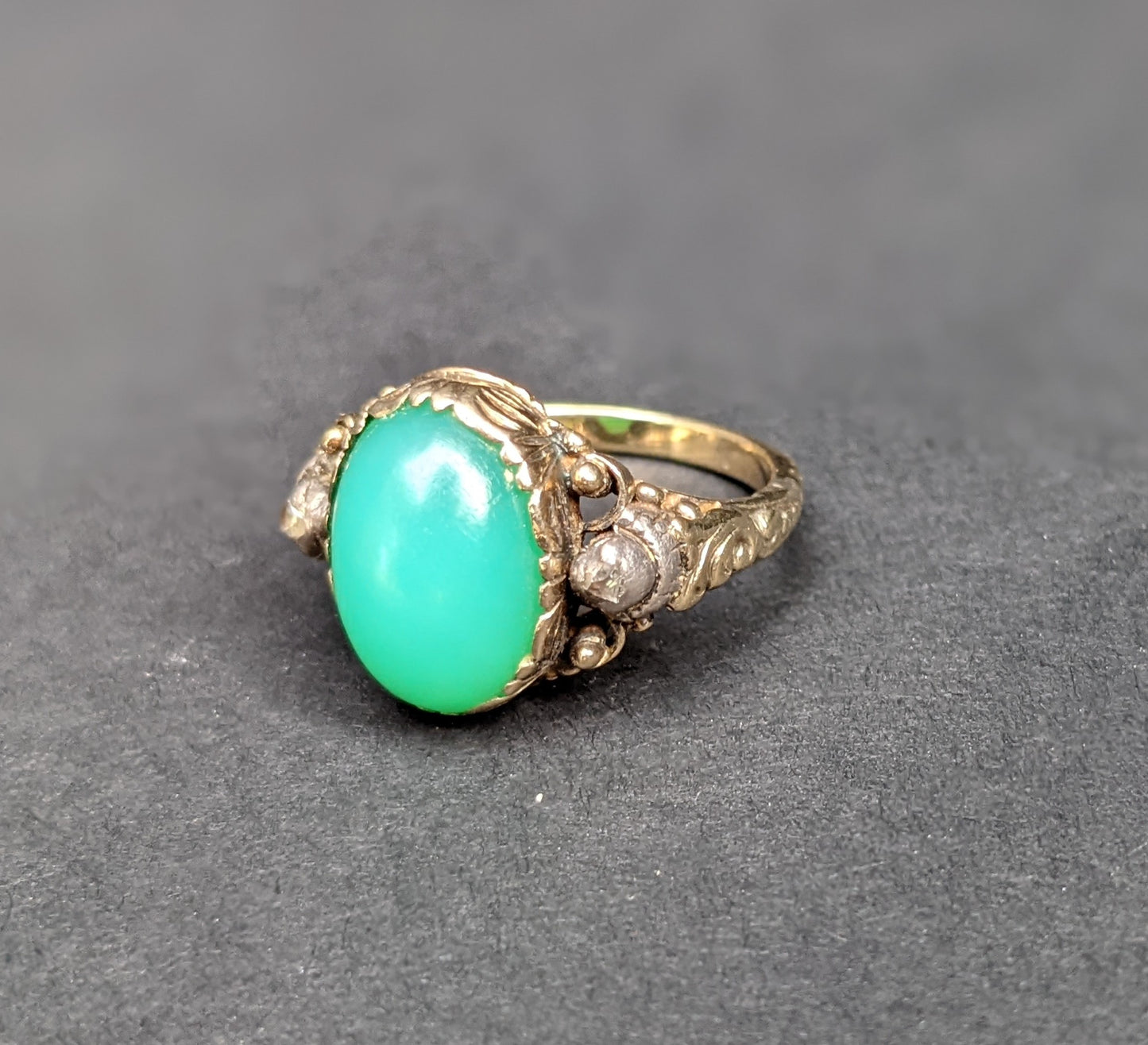 German 14kt silver diamond and Chrysoprase Circa 1840's