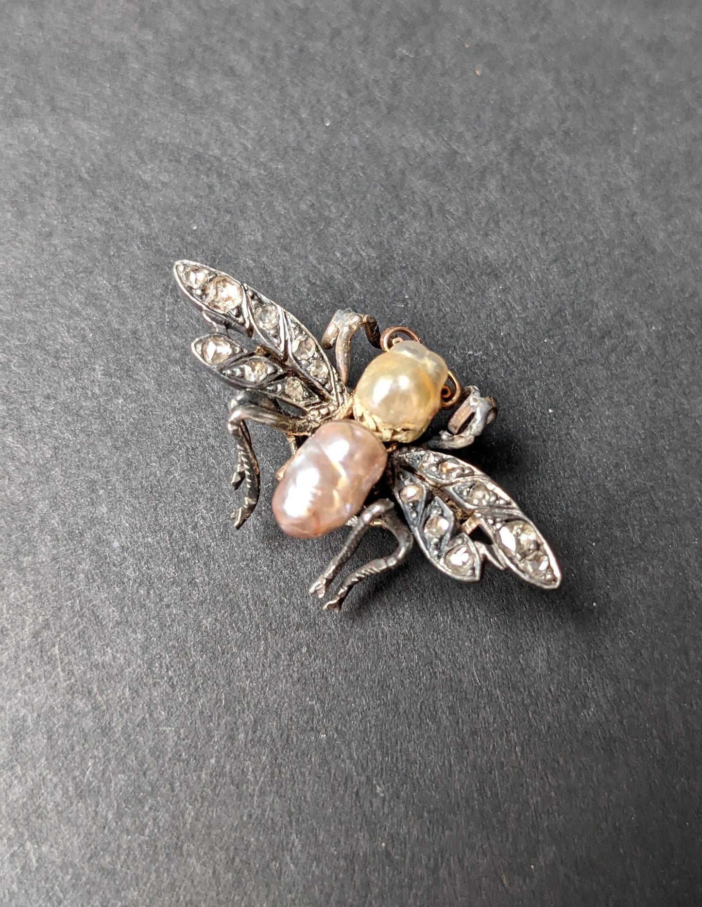 14k and sterling Bumblebee with pearls and rose cut diamonds