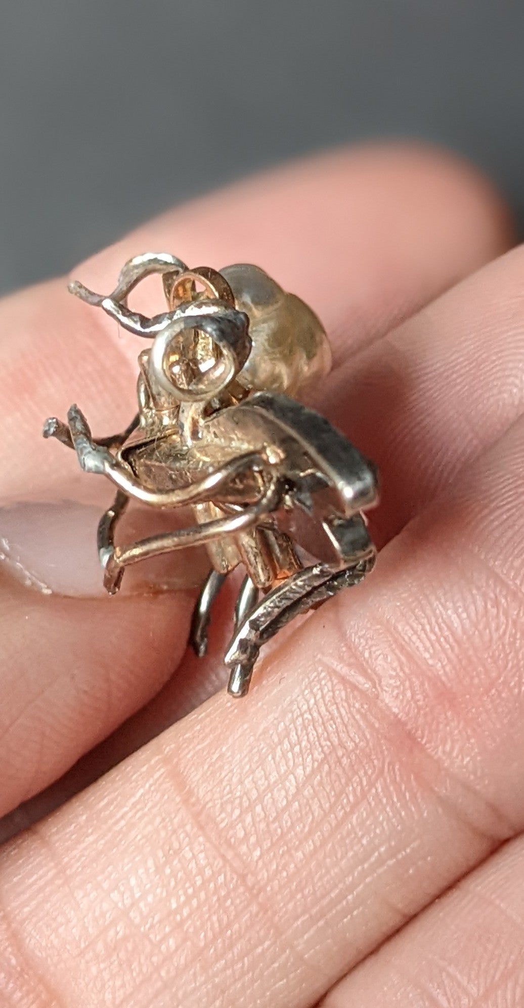 14k and sterling Bumblebee with pearls and rose cut diamonds