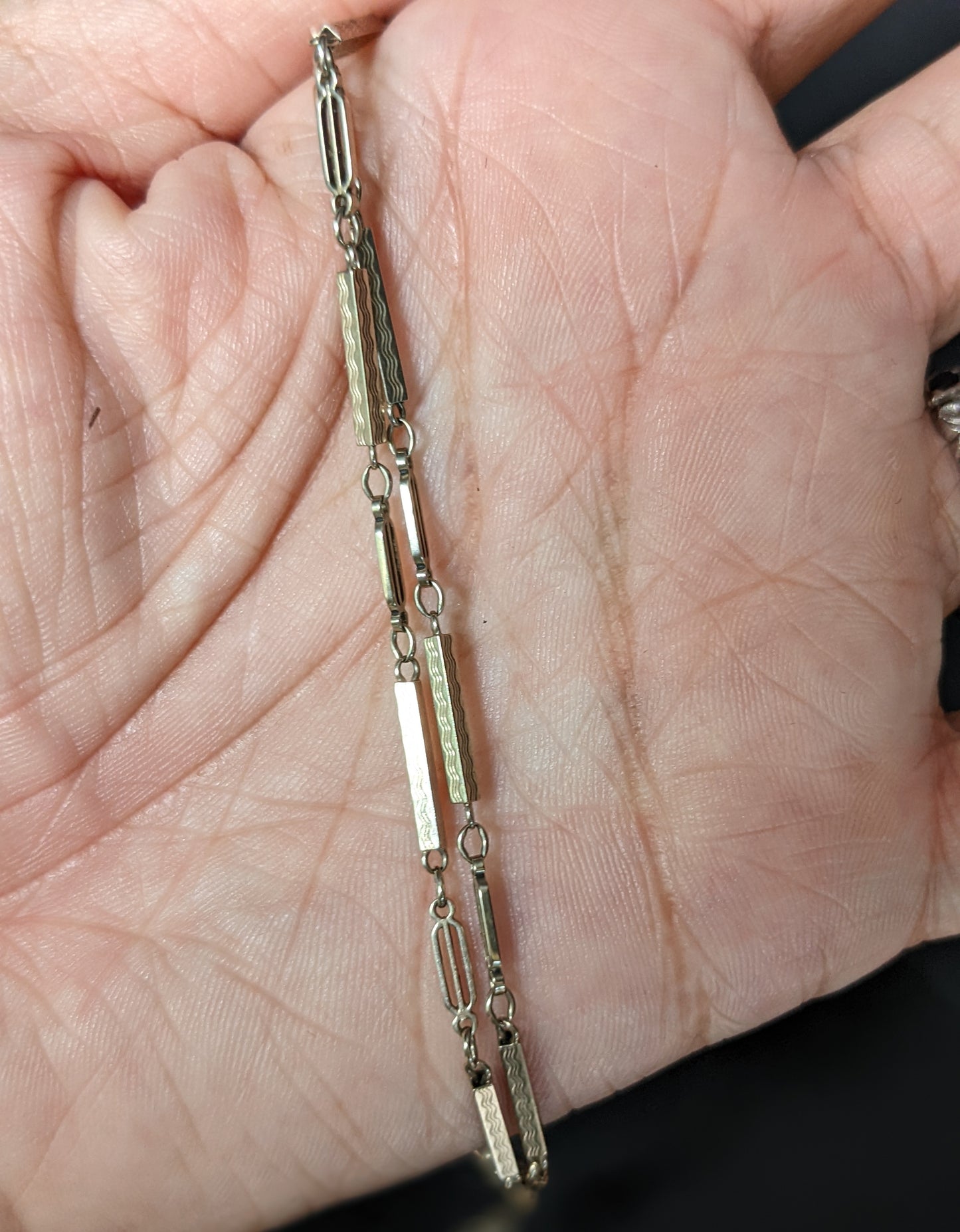 White gold watch chain with dog clip and large c clasp