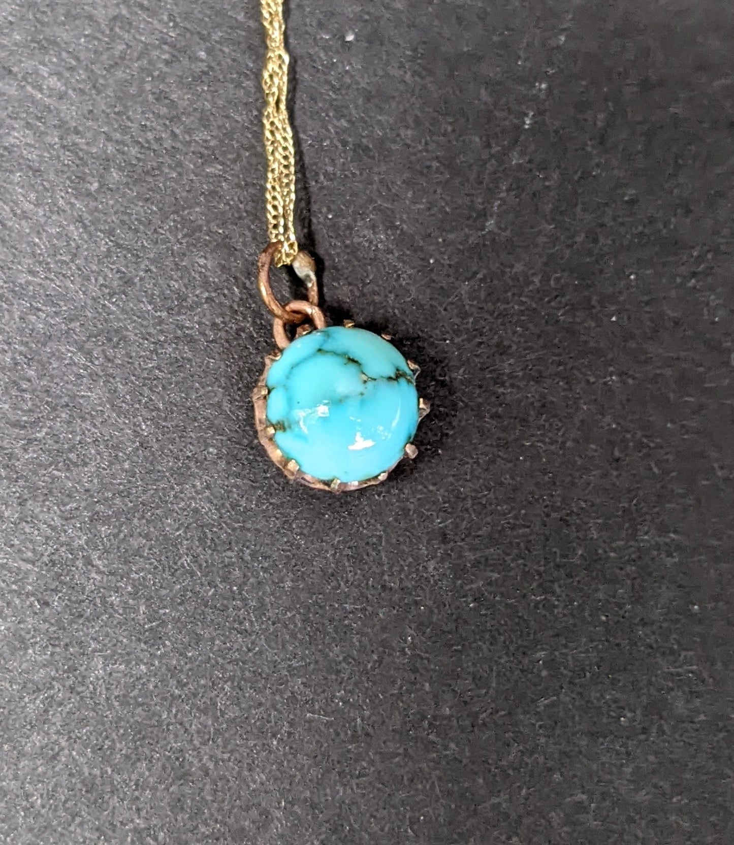 Victorian turquoise pendant in crown mounting on 14kt chain
