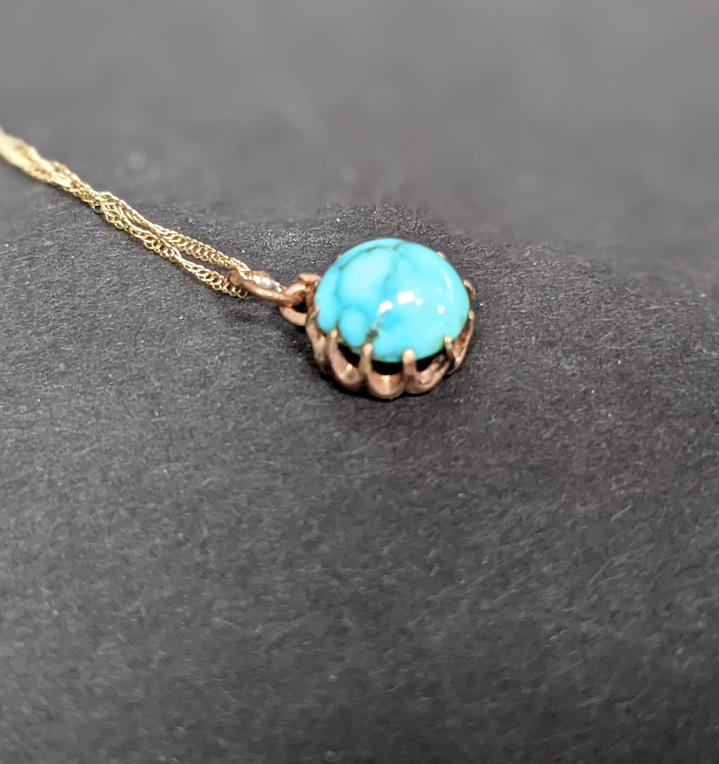 Victorian turquoise pendant in crown mounting on 14kt chain