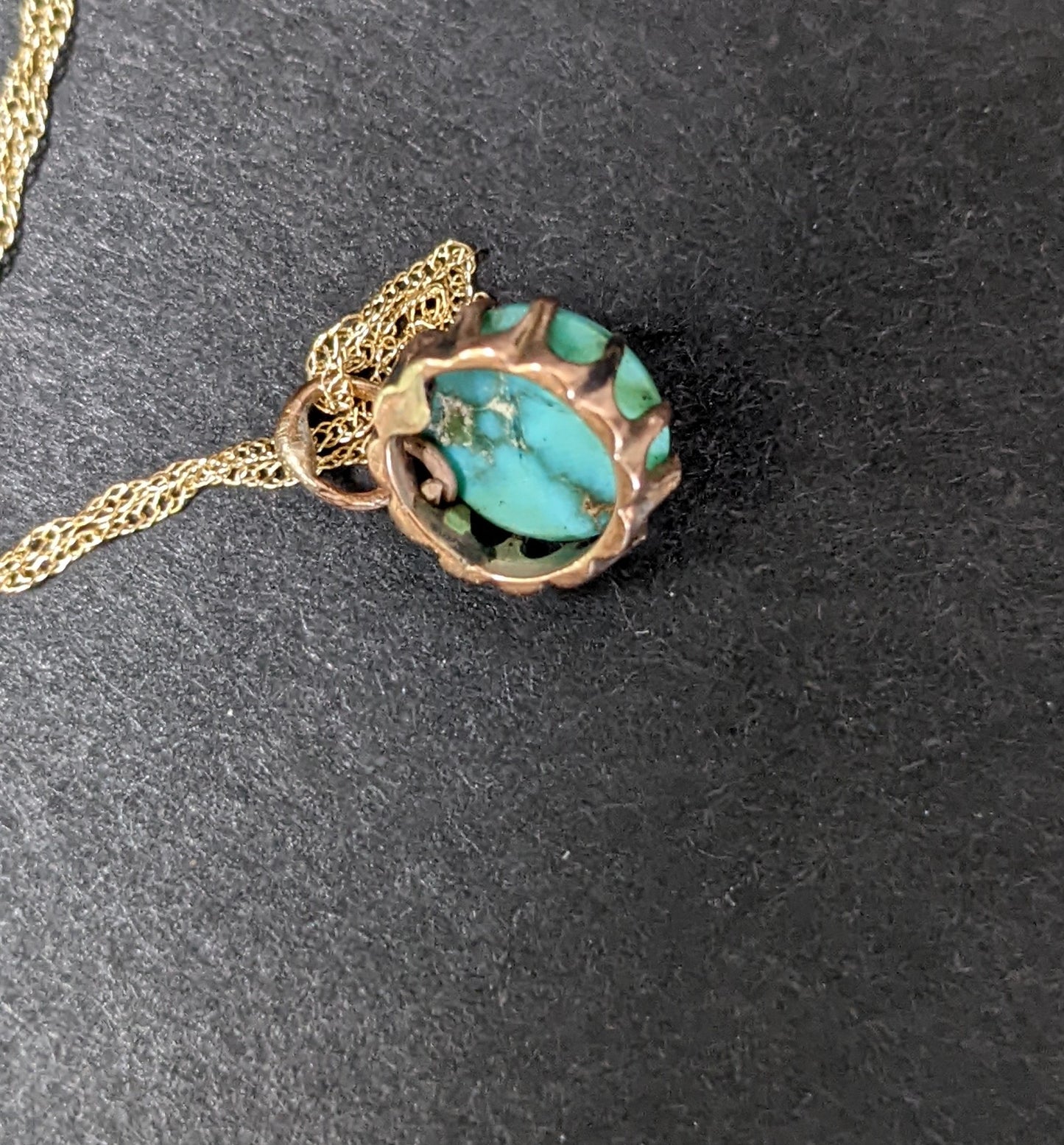 Victorian turquoise pendant in crown mounting on 14kt chain