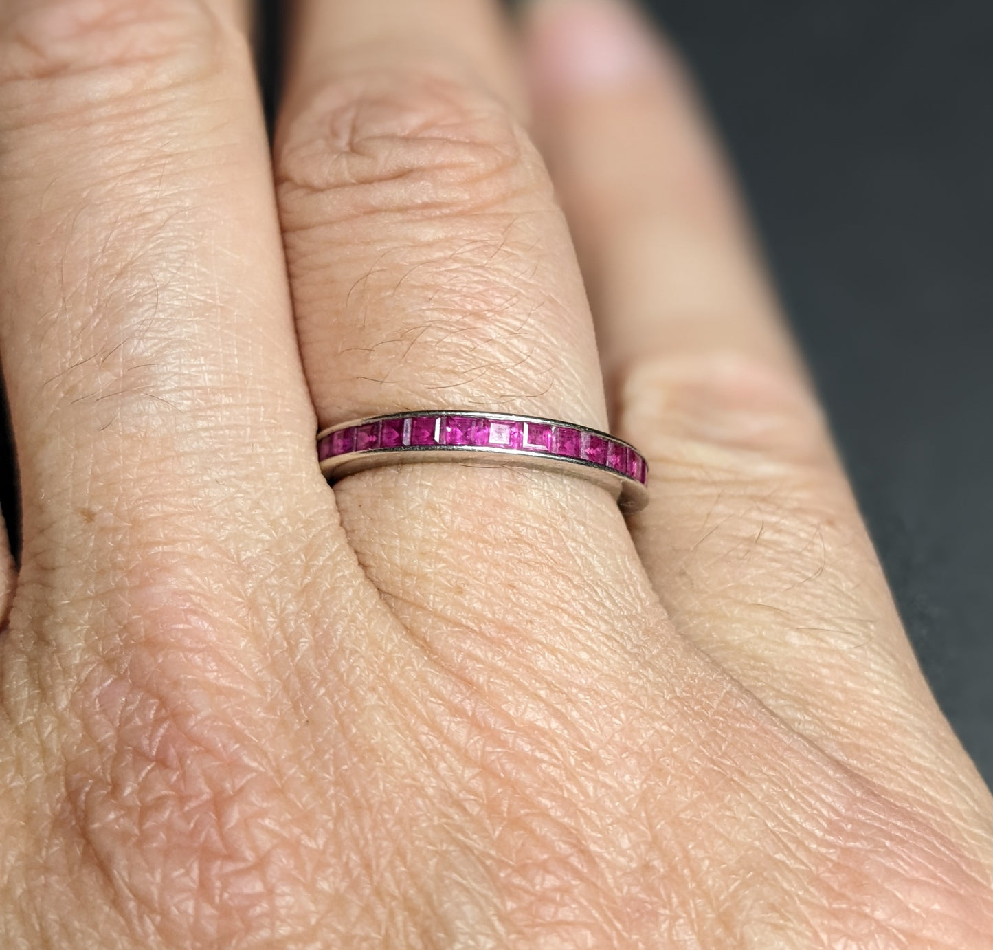 French cut ruby white gold eternity band