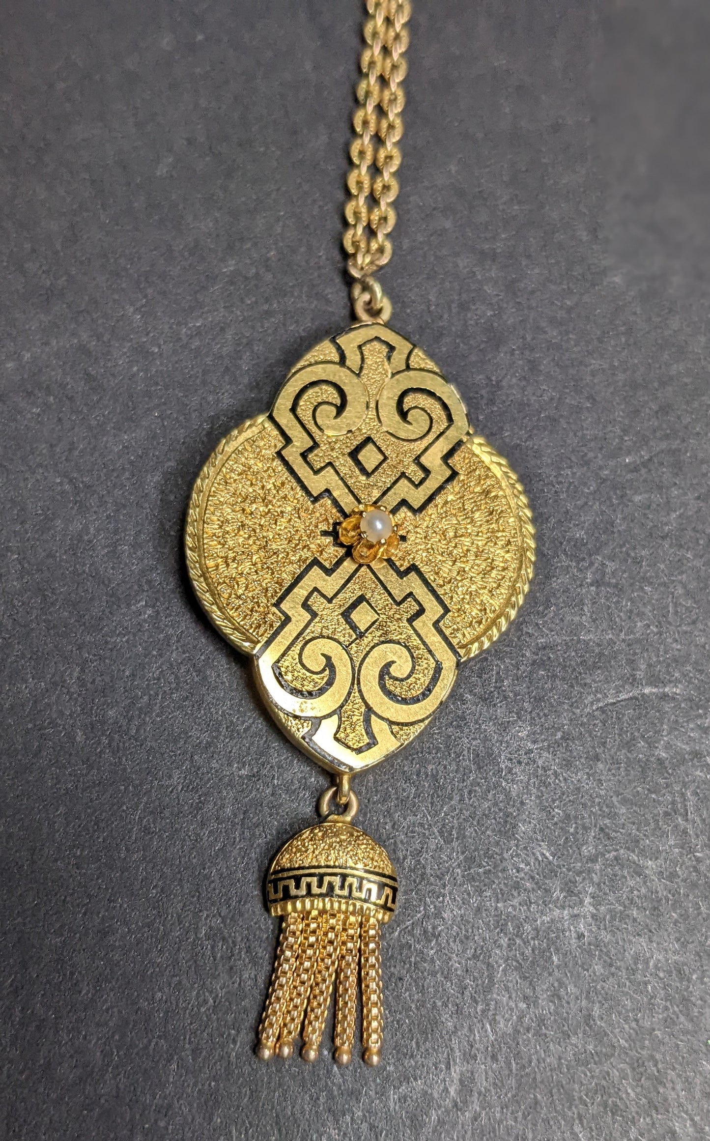 Victorian flat tassel enamel necklace with original clasp