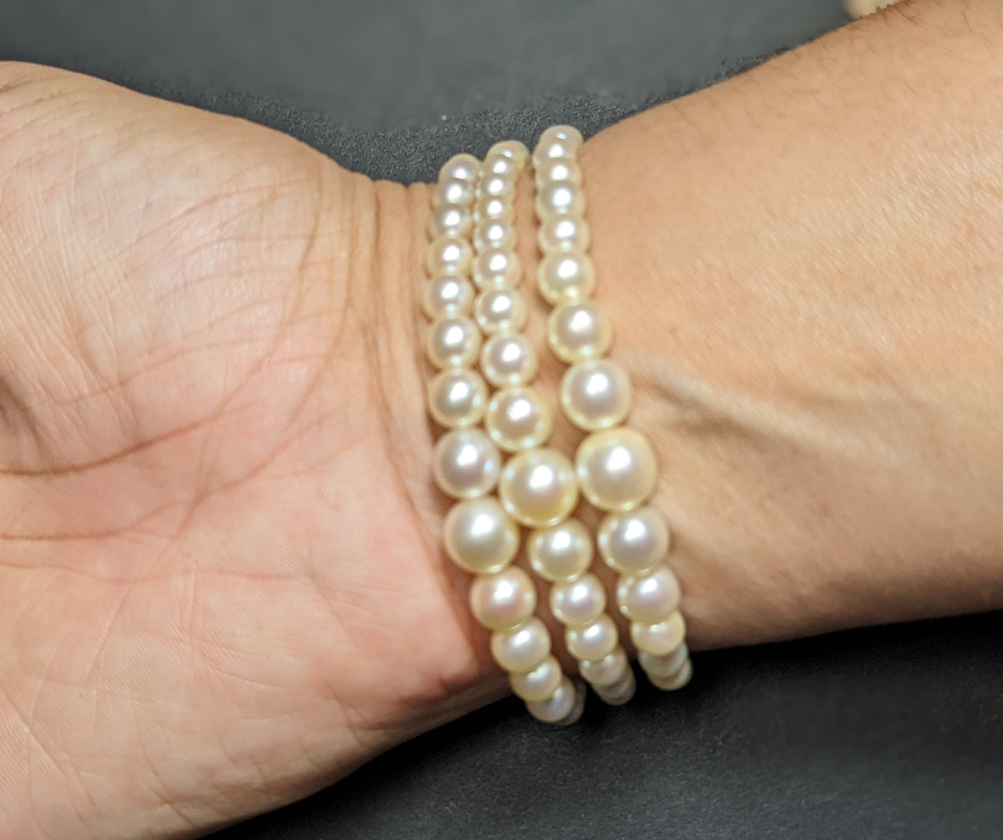 three strand pearl bracelet with 10kt white gold clasp
